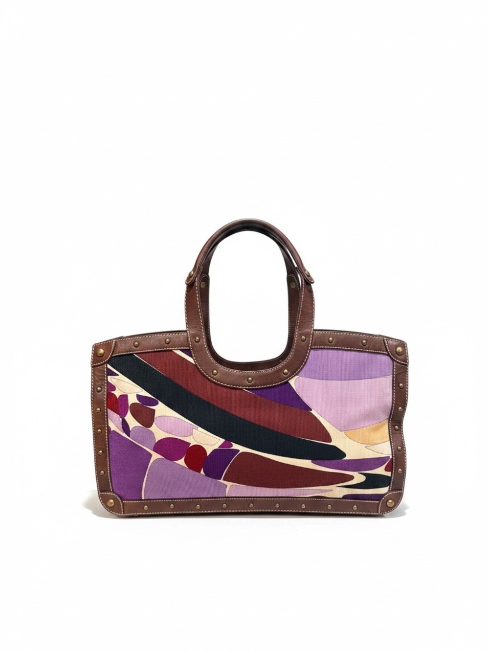 Emilio Pucci Y2K Purple Corduroy Studded Leather Trim Tote Bag Italy